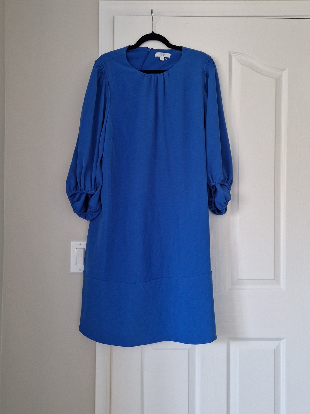 Classic Royal Blue Midi Dress with Balloon Sleeves